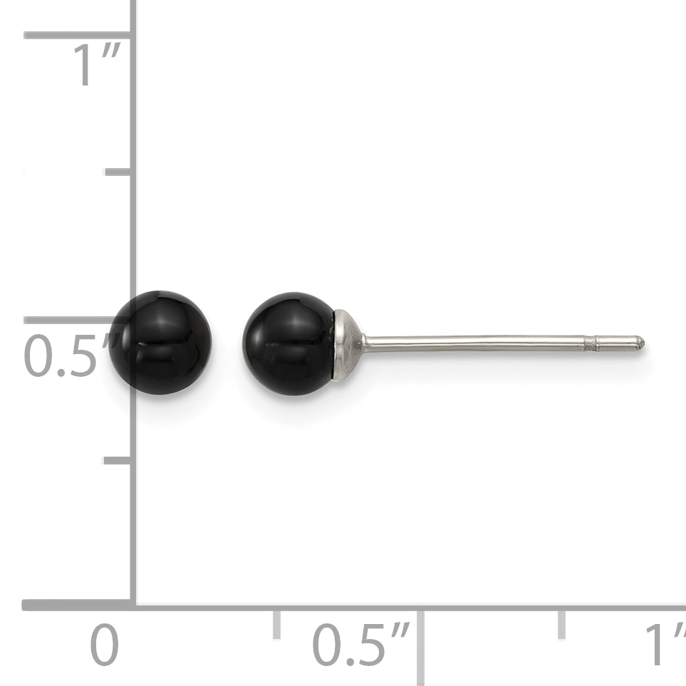 Stainless Steel Black Onyx Ball Earrings for Women