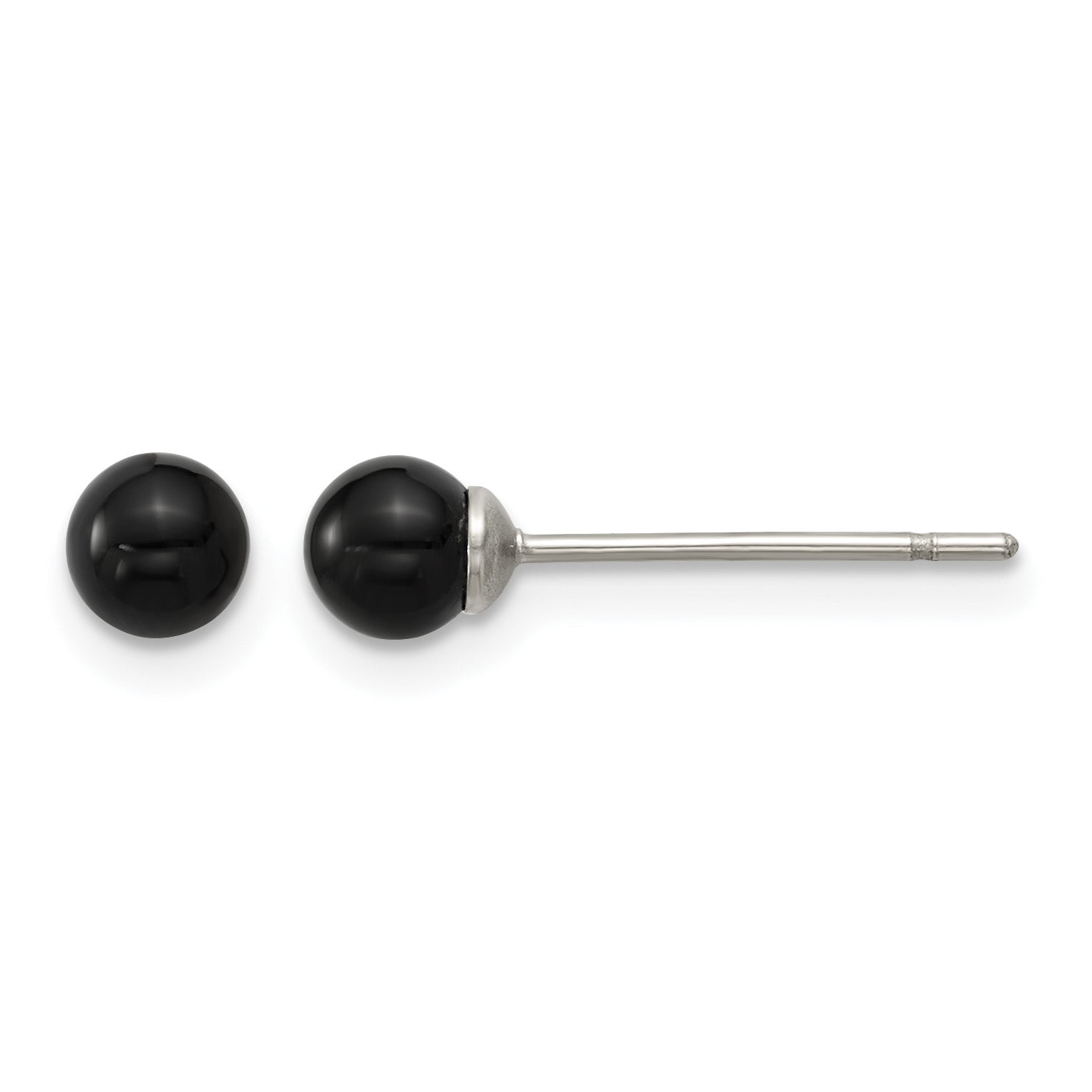 Polished Black Onyx Stainless Steel Ball Stud Earrings 4.25mm Main image