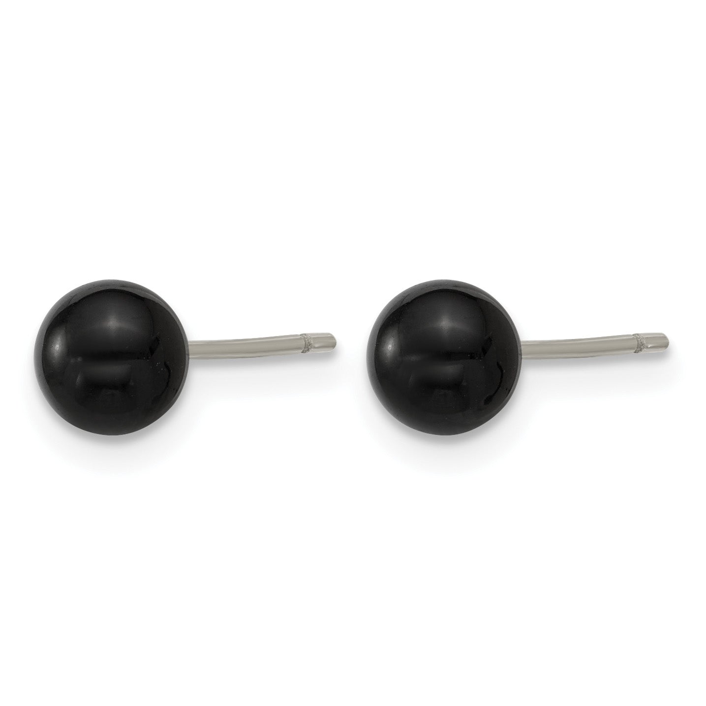 Polished Black Onyx Stainless Steel Ball Stud Earrings 5.25mm Secondary image