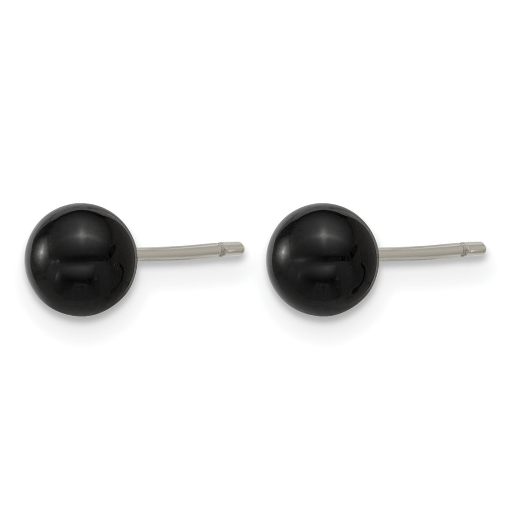 Stainless Steel Black Onyx Ball Earrings for Women