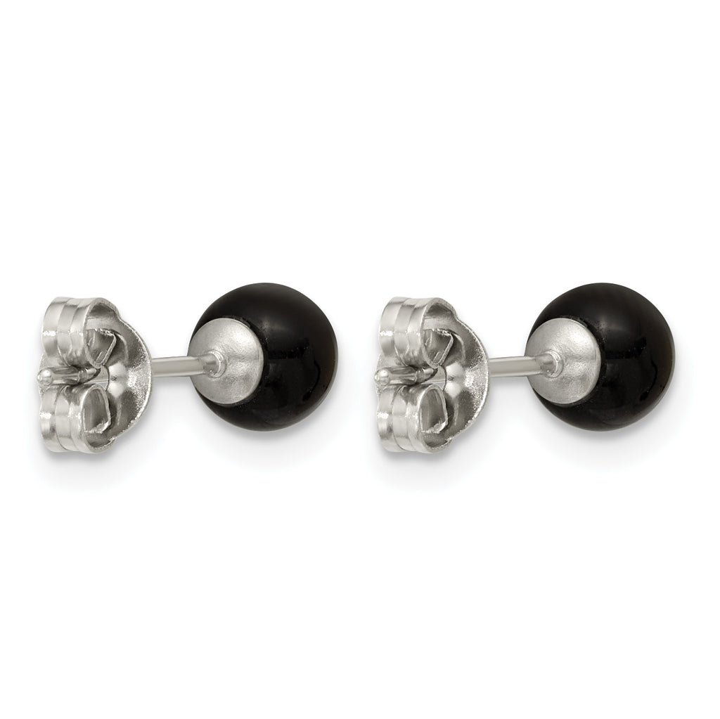 Stainless Steel Black Onyx Ball Earrings for Women