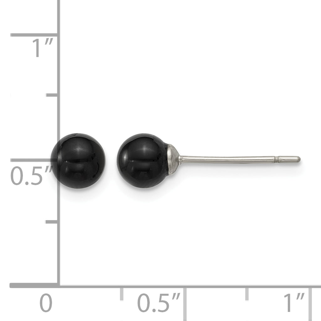 Stainless Steel Black Onyx Ball Earrings for Women