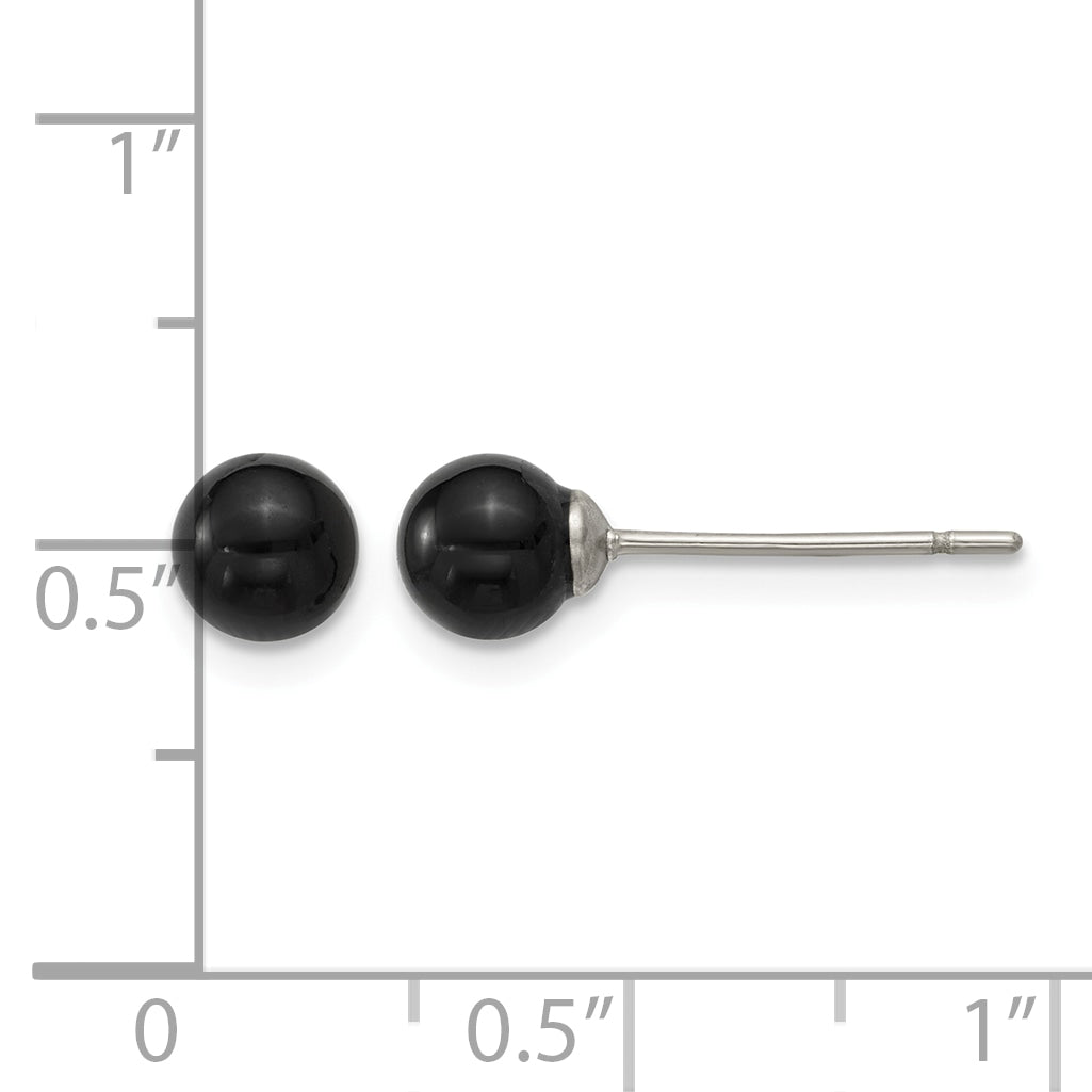 Stainless Steel Black Onyx Ball Earrings for Women