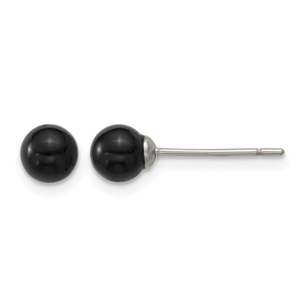 Stainless Steel Black Onyx Ball Earrings for Women
