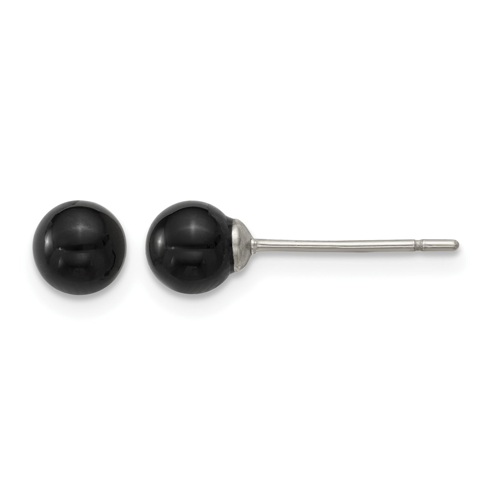 Stainless Steel Black Onyx Ball Earrings for Women