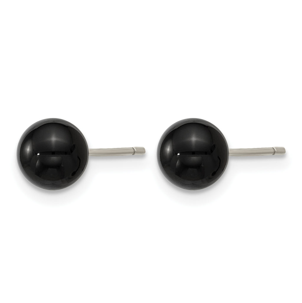 Polished Black Onyx Stainless Steel Ball Stud Earrings 6.25mm