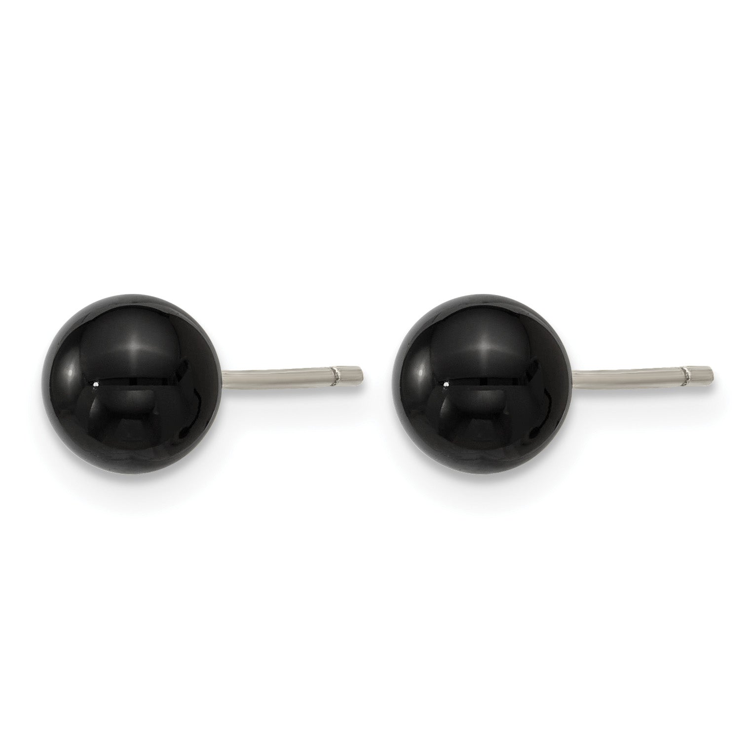 Polished Black Onyx Stainless Steel Ball Stud Earrings 6.25mm