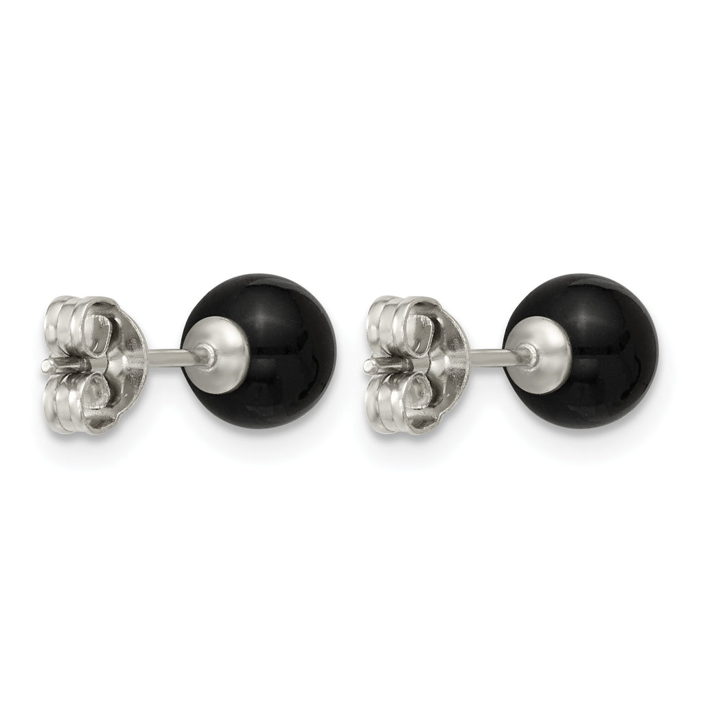 Stainless Steel Black Onyx Ball Earrings for Women