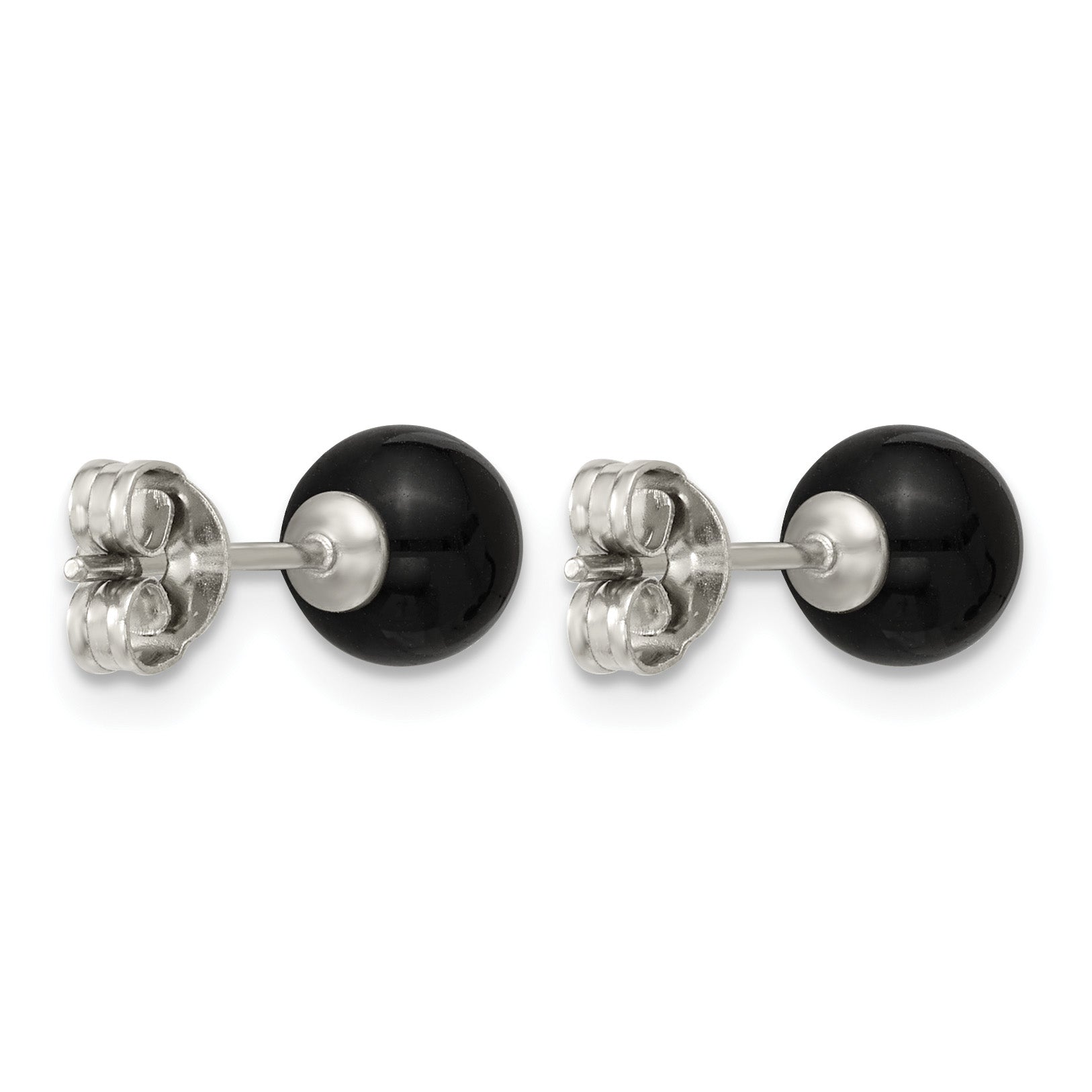 Stainless Steel Black Onyx Ball Earrings for Women