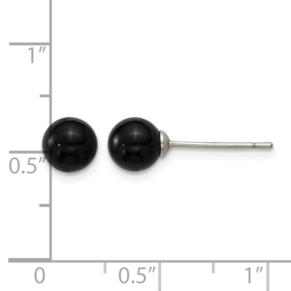 Stainless Steel Black Onyx Ball Earrings for Women