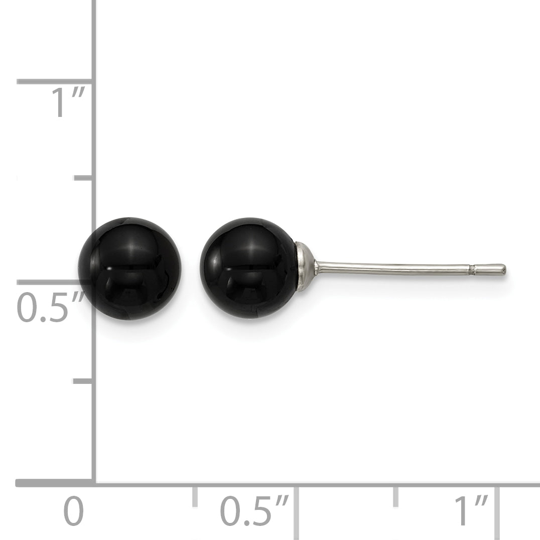 Stainless Steel Black Onyx Ball Earrings for Women