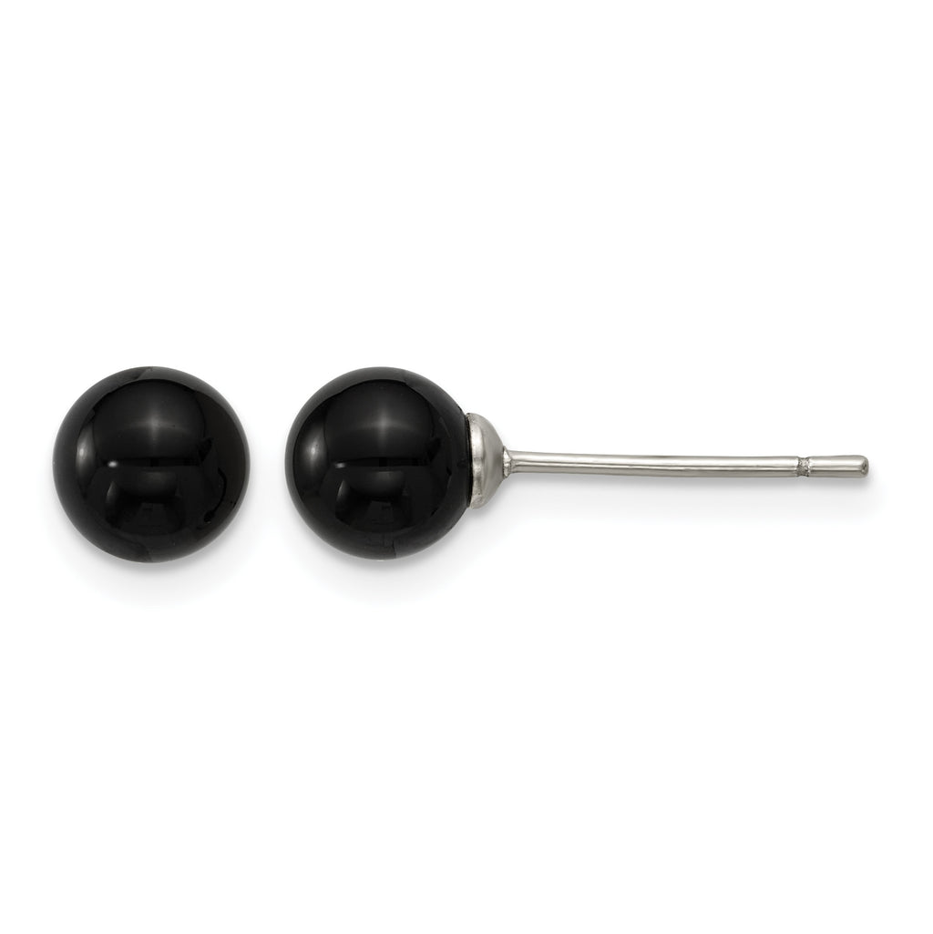 Stainless Steel Black Onyx Ball Earrings for Women