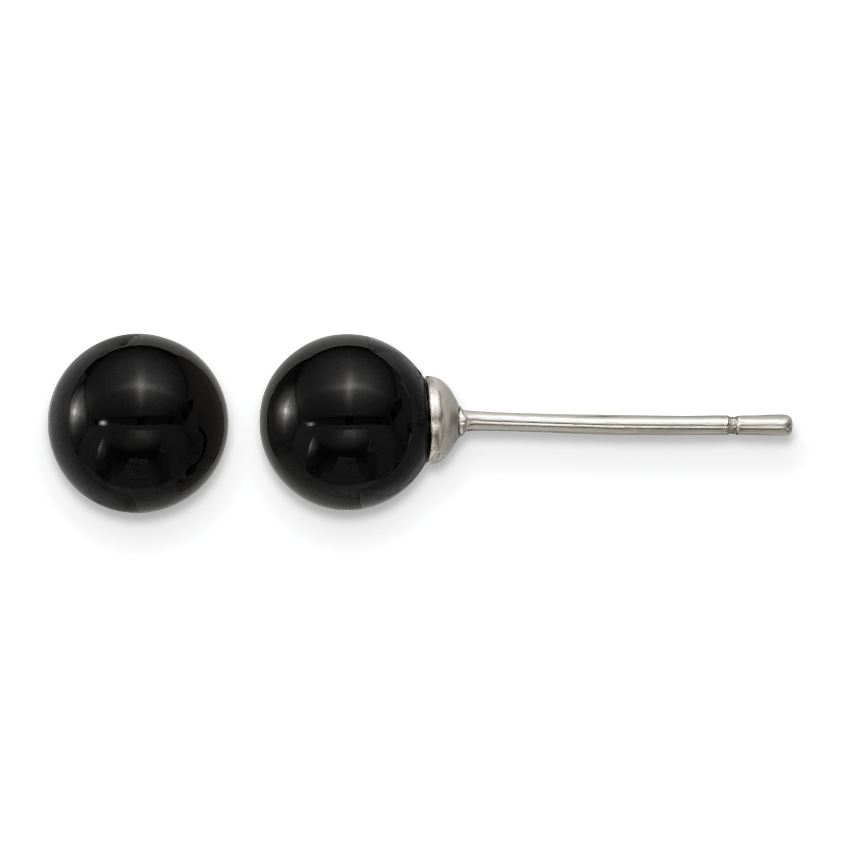Stainless Steel Black Onyx Ball Earrings for Women