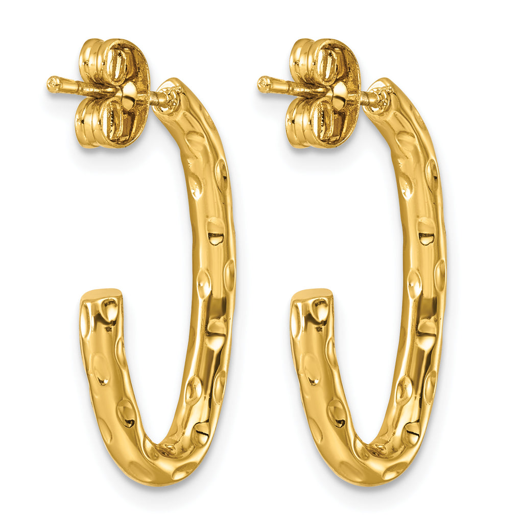 Stainless Steel Gold-Tone Textured J-Hoop Earrings for Women