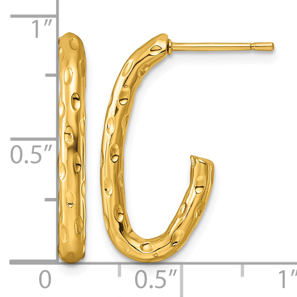 Stainless Steel Gold-Tone Textured J-Hoop Earrings for Women