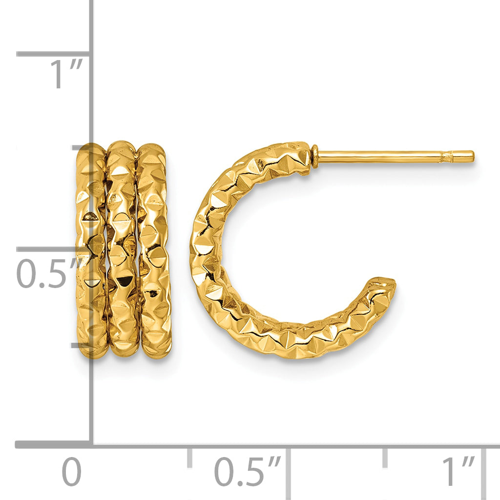 Stainless Steel Gold-Tone Textured C-Hoop Earrings for Women