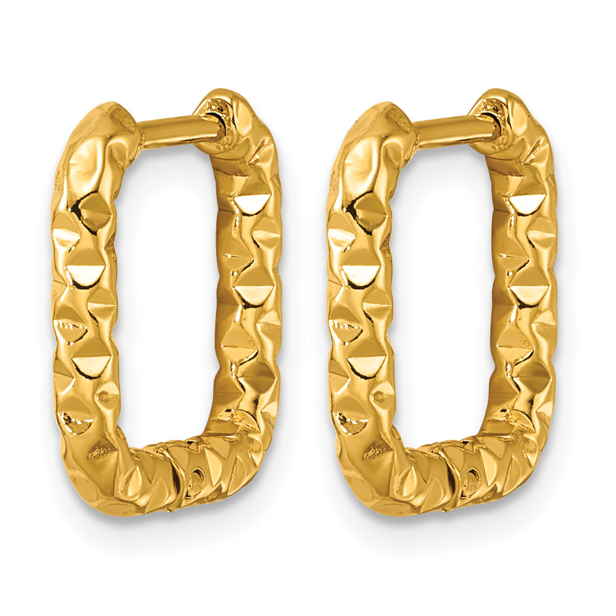 Stainless Steel Gold-Tone Square Textured Hinged Huggie Hoop Earrings for Women