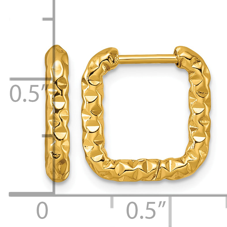 Stainless Steel Gold-Tone Square Textured Hinged Huggie Hoop Earrings for Women