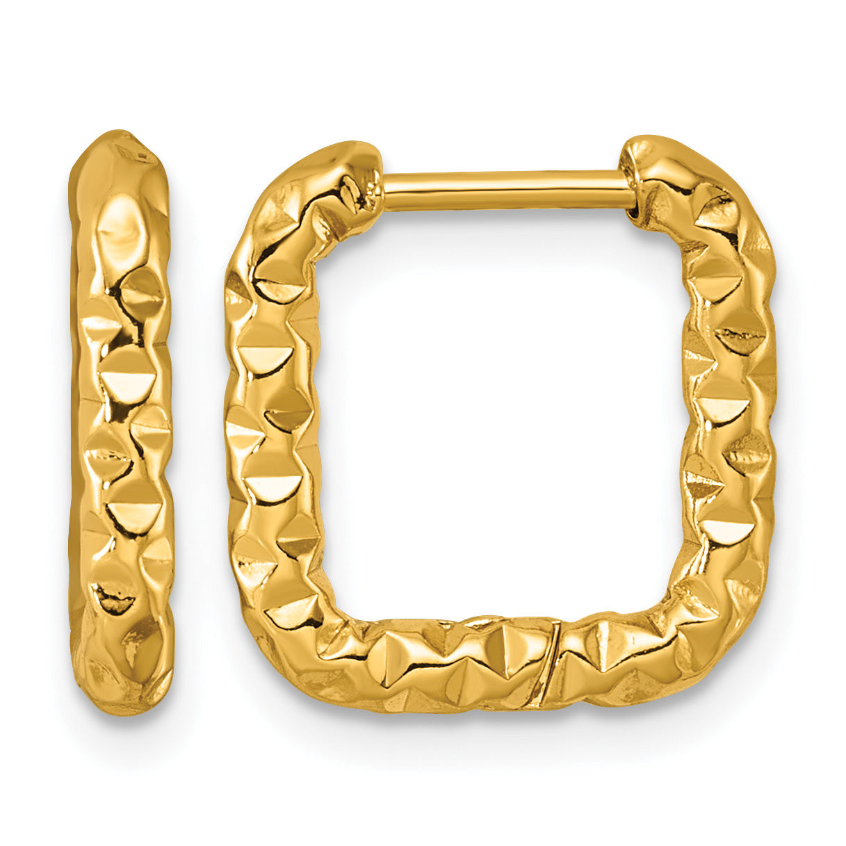 Stainless Steel Gold-Tone Square Textured Hinged Huggie Hoop Earrings for Women