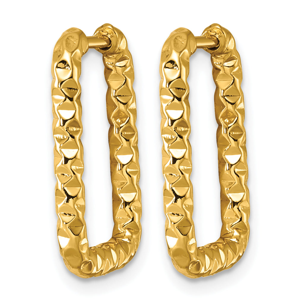Stainless Steel Gold-Tone Textured Hinged Huggie Hoop Earrings for Women