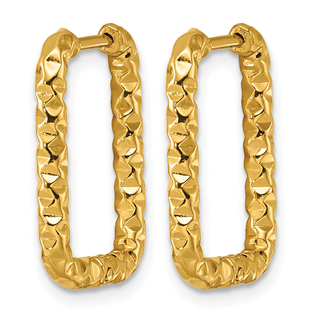 Stainless Steel Gold-Tone Textured Hinged Huggie Hoop Earrings for Women