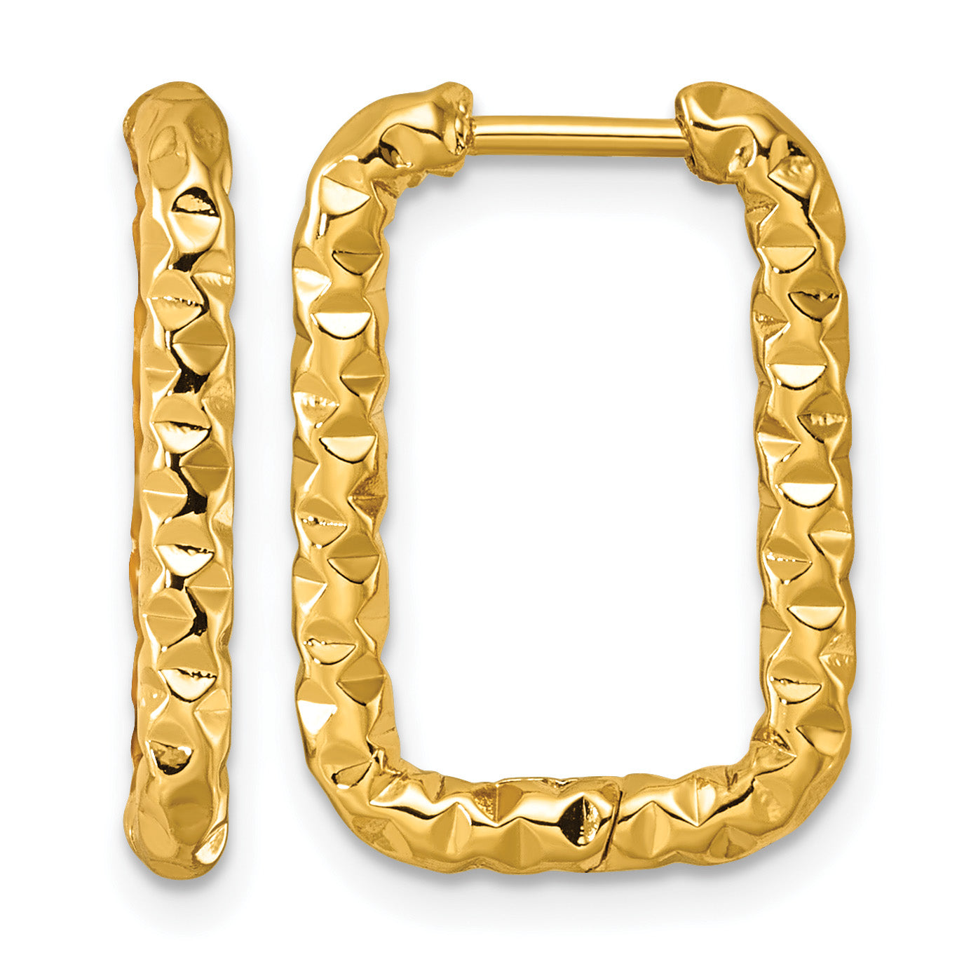 Stainless Steel Gold-Tone Textured Hinged Huggie Hoop Earrings for Women