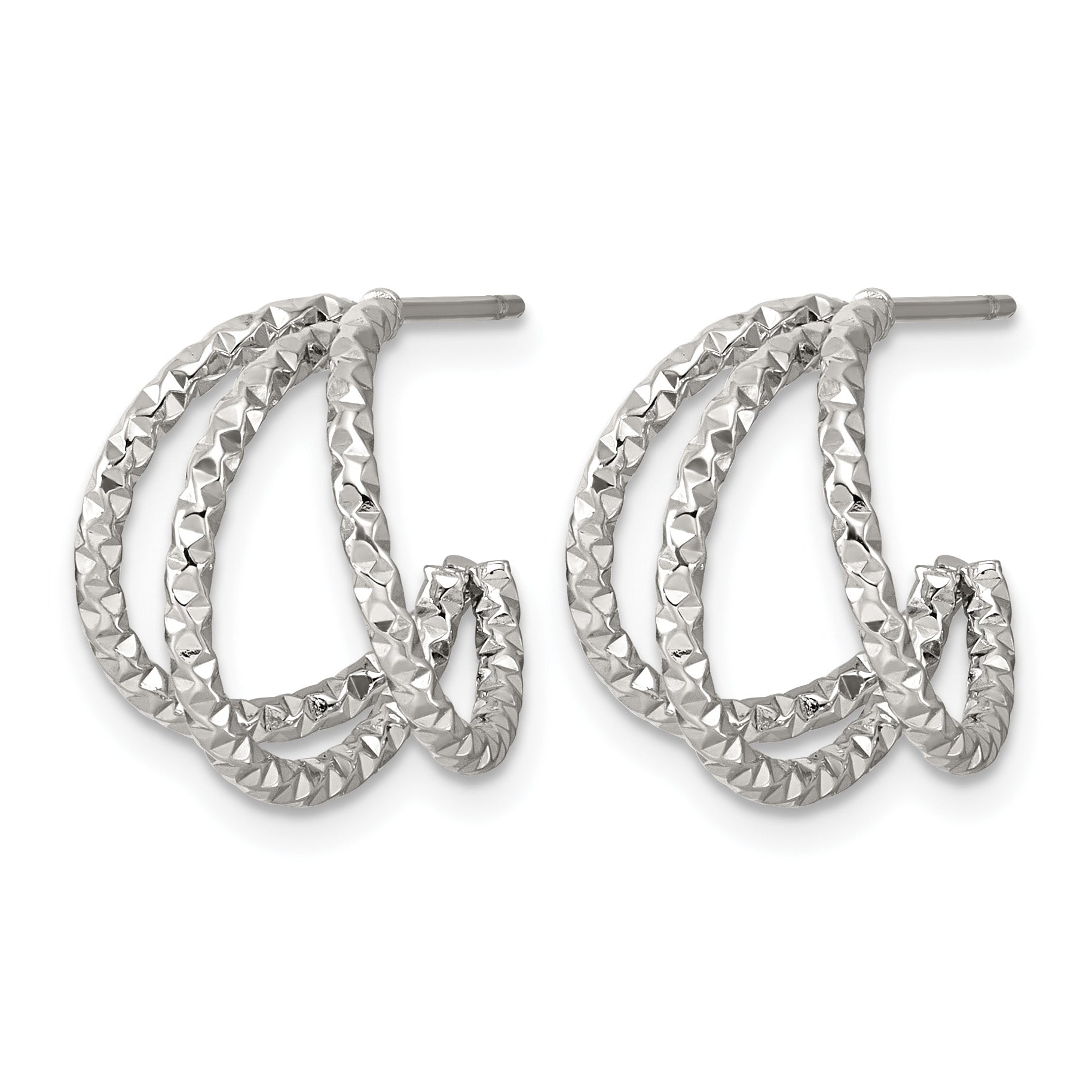 Polished Textured Stainless Steel Hoop Earrings 15.4mm Secondary image