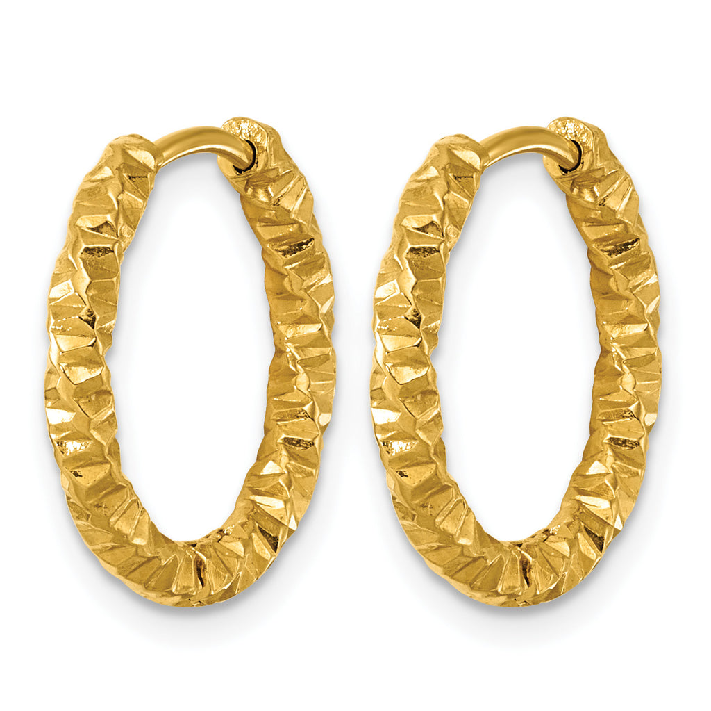 Stainless Steel Gold-Tone Textured Hinged Huggie Hoop Earrings for Women