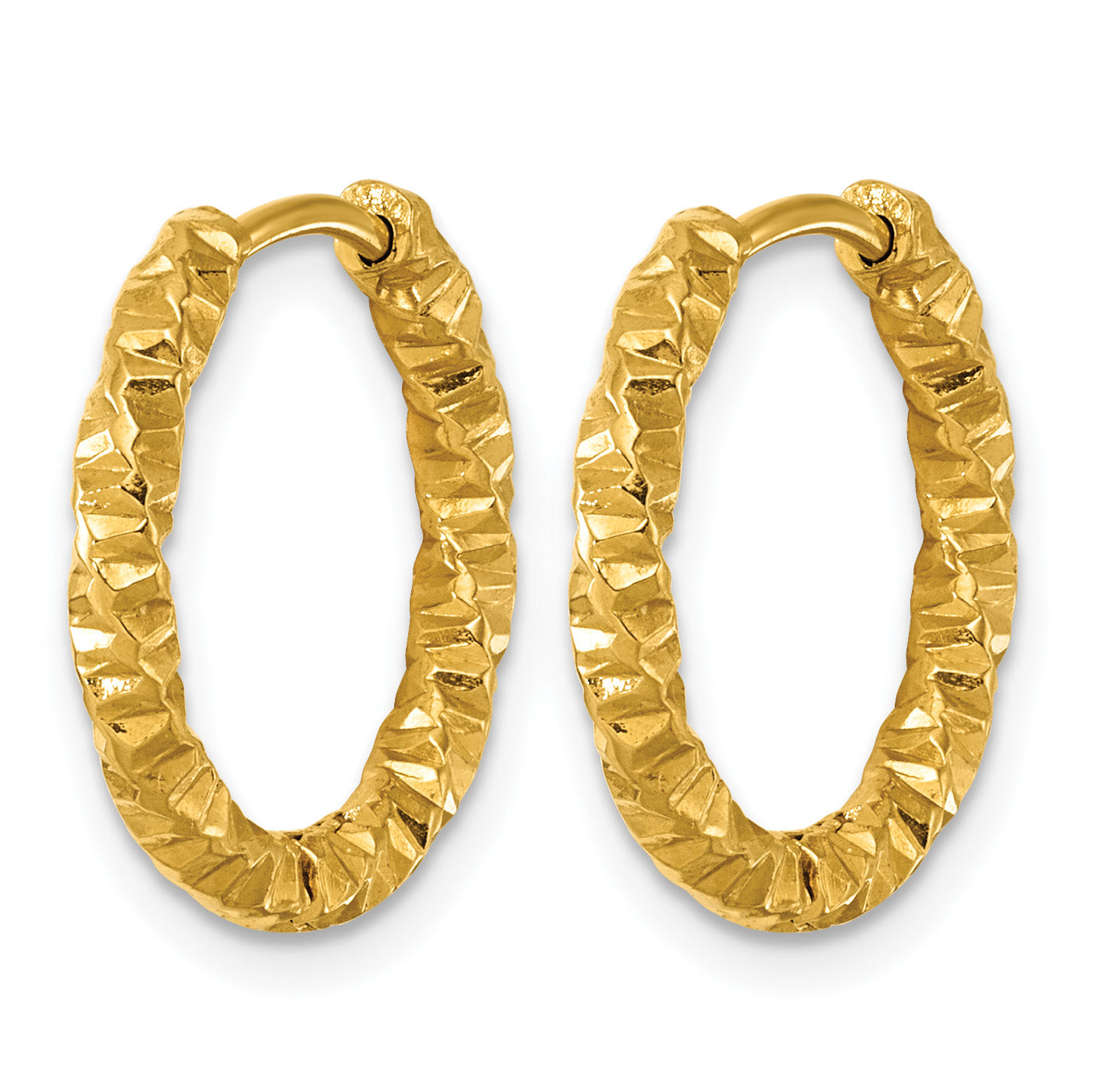 Stainless Steel Gold-Tone Textured Hinged Huggie Hoop Earrings for Women