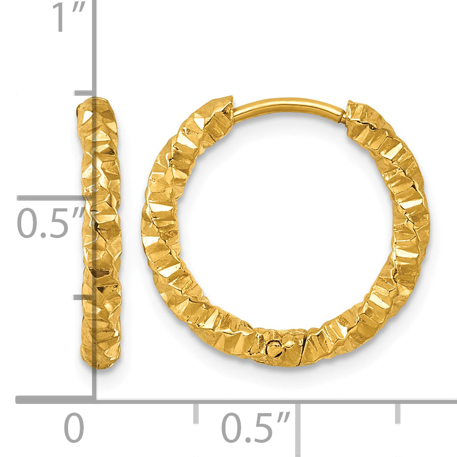 Stainless Steel Gold-Tone Textured Hinged Huggie Hoop Earrings for Women