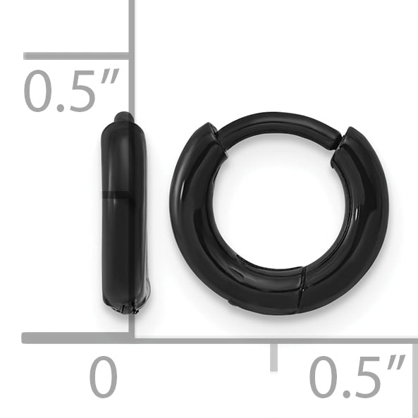 Polished Black Stainless Steel Hoop Earrings 10.15mm