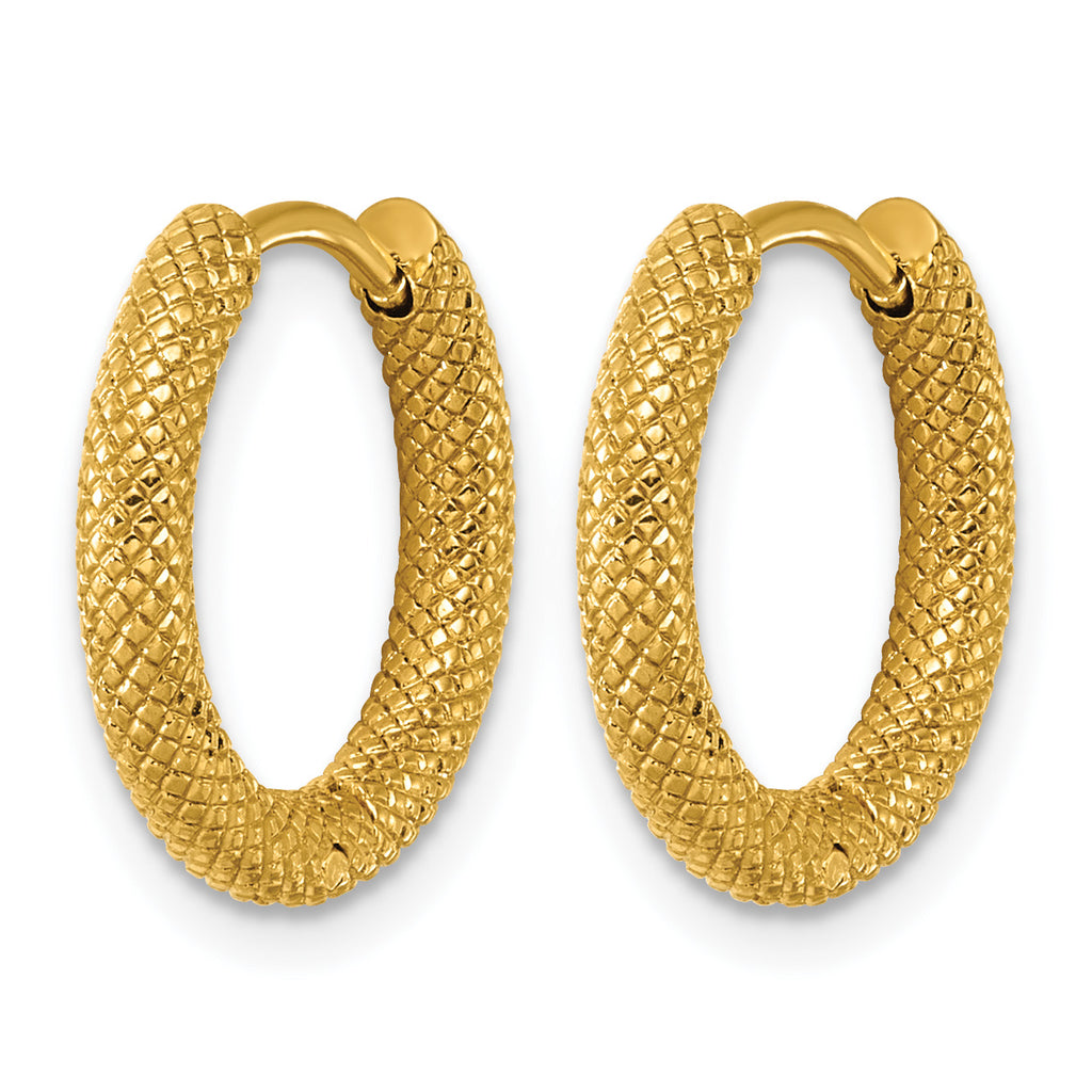 Stainless Steel Gold-Tone Diamond-cut Hinged Huggie Hoop Earrings for Women