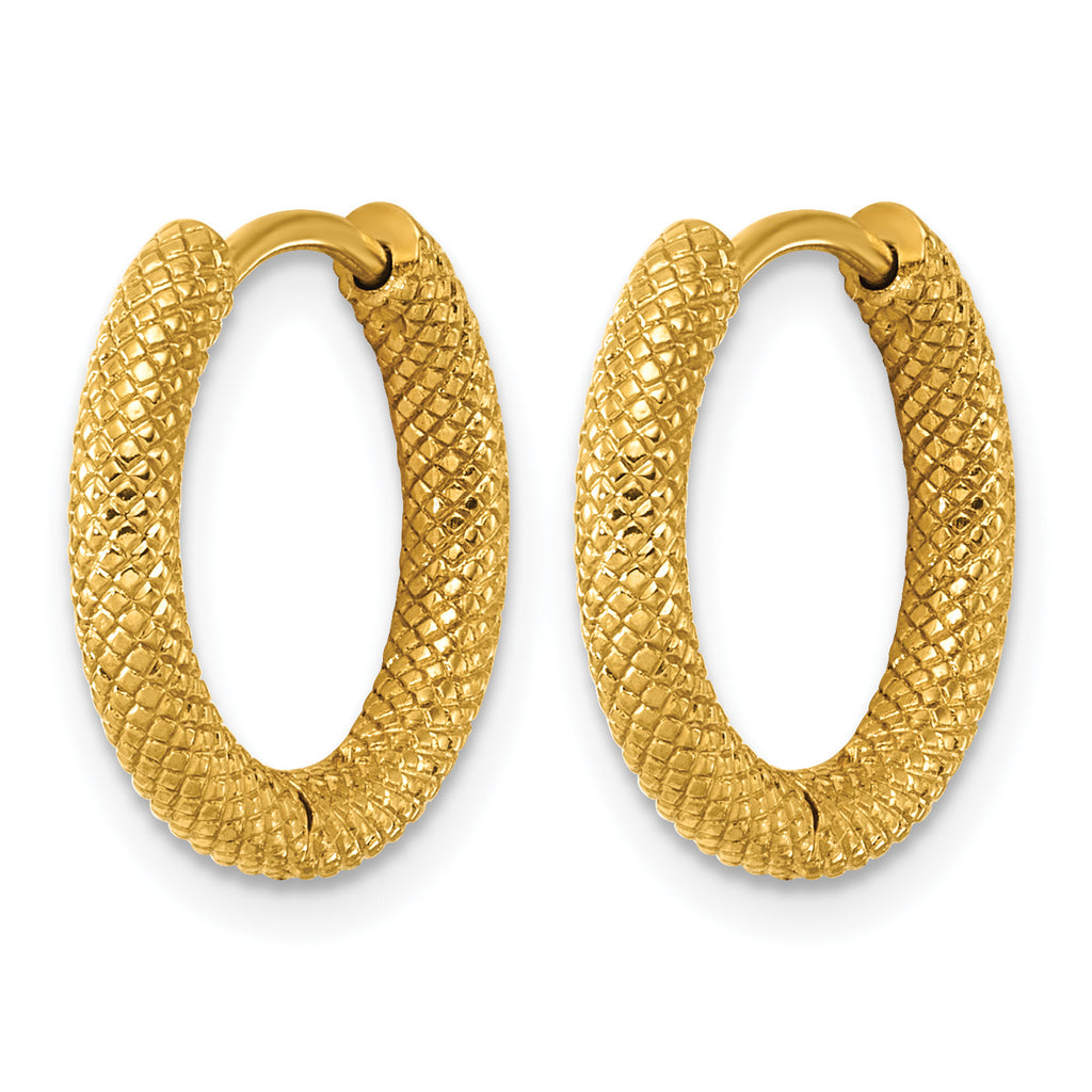 Stainless Steel Gold-Tone Diamond-cut Hinged Huggie Hoop Earrings for Women