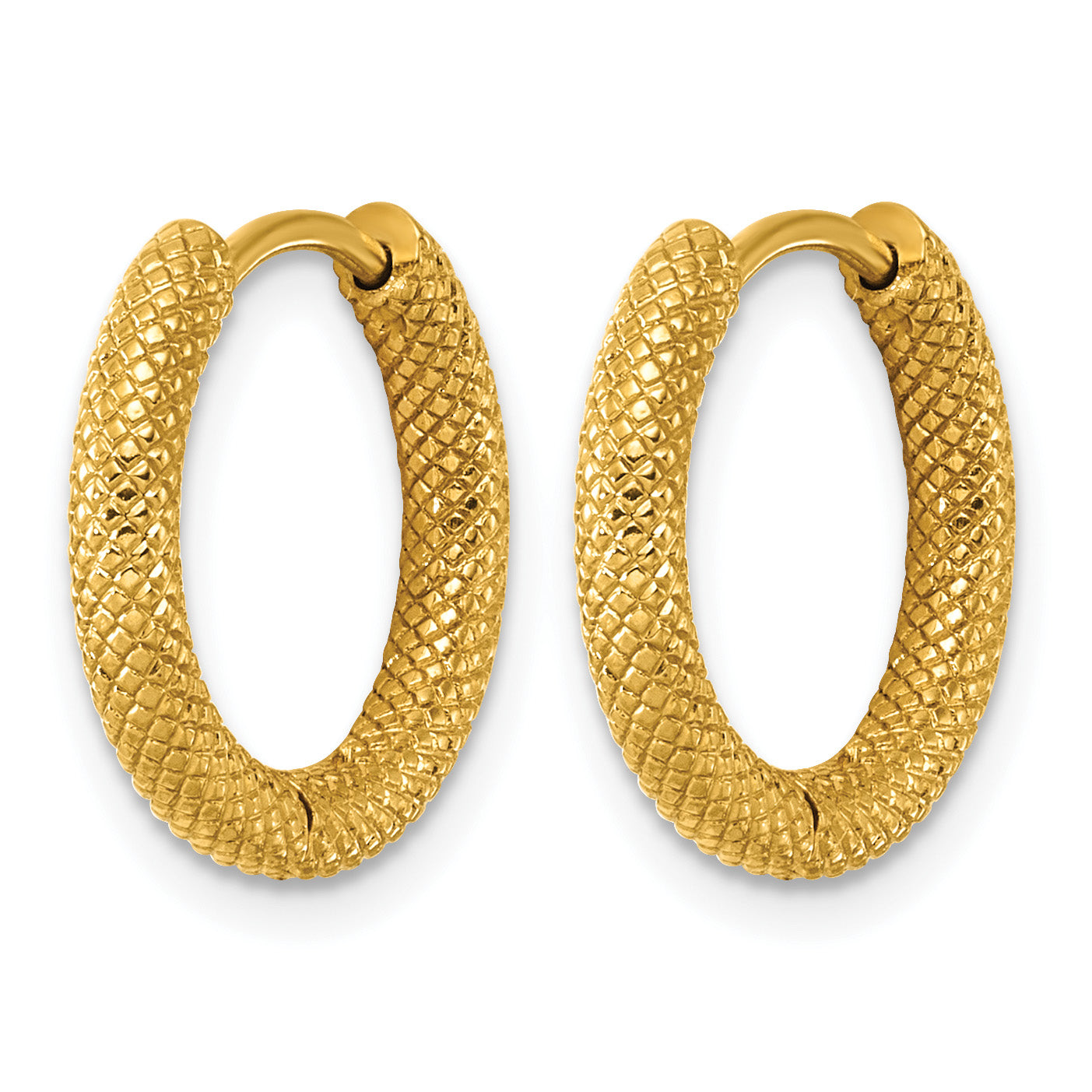 Stainless Steel Gold-Tone Diamond-cut Hinged Huggie Hoop Earrings for Women