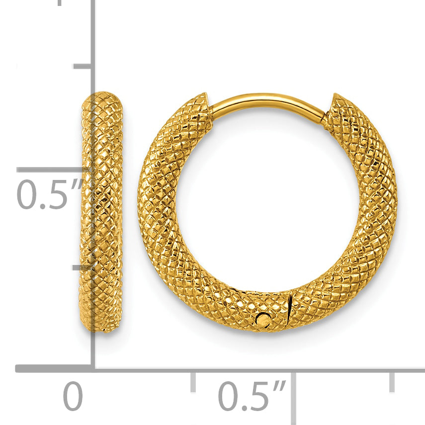 Stainless Steel Gold-Tone Diamond-cut Hinged Huggie Hoop Earrings for Women