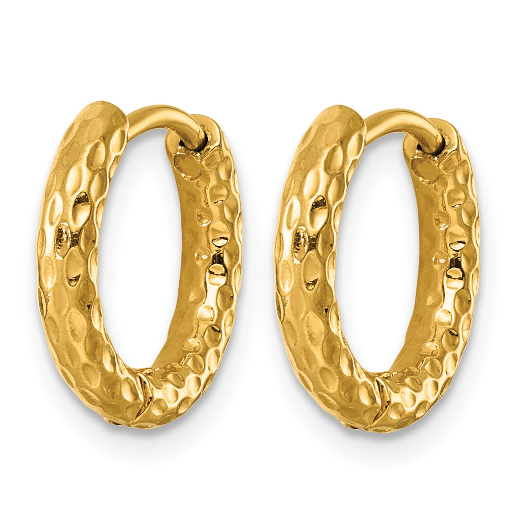 Stainless Steel Gold-Tone Diamond-cut Hinged Huggie Hoop Earrings for Women