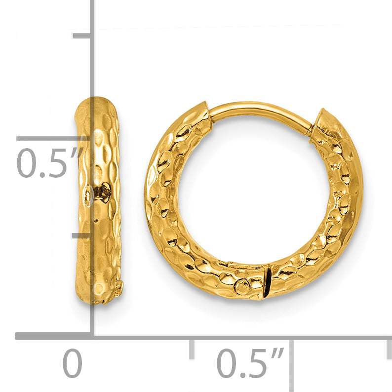 Stainless Steel Gold-Tone Diamond-cut Hinged Huggie Hoop Earrings for Women