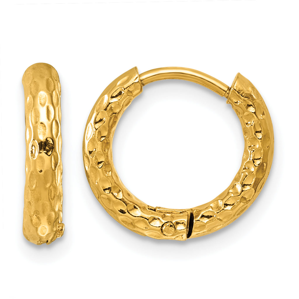 Stainless Steel Gold-Tone Diamond-cut Hinged Huggie Hoop Earrings for Women