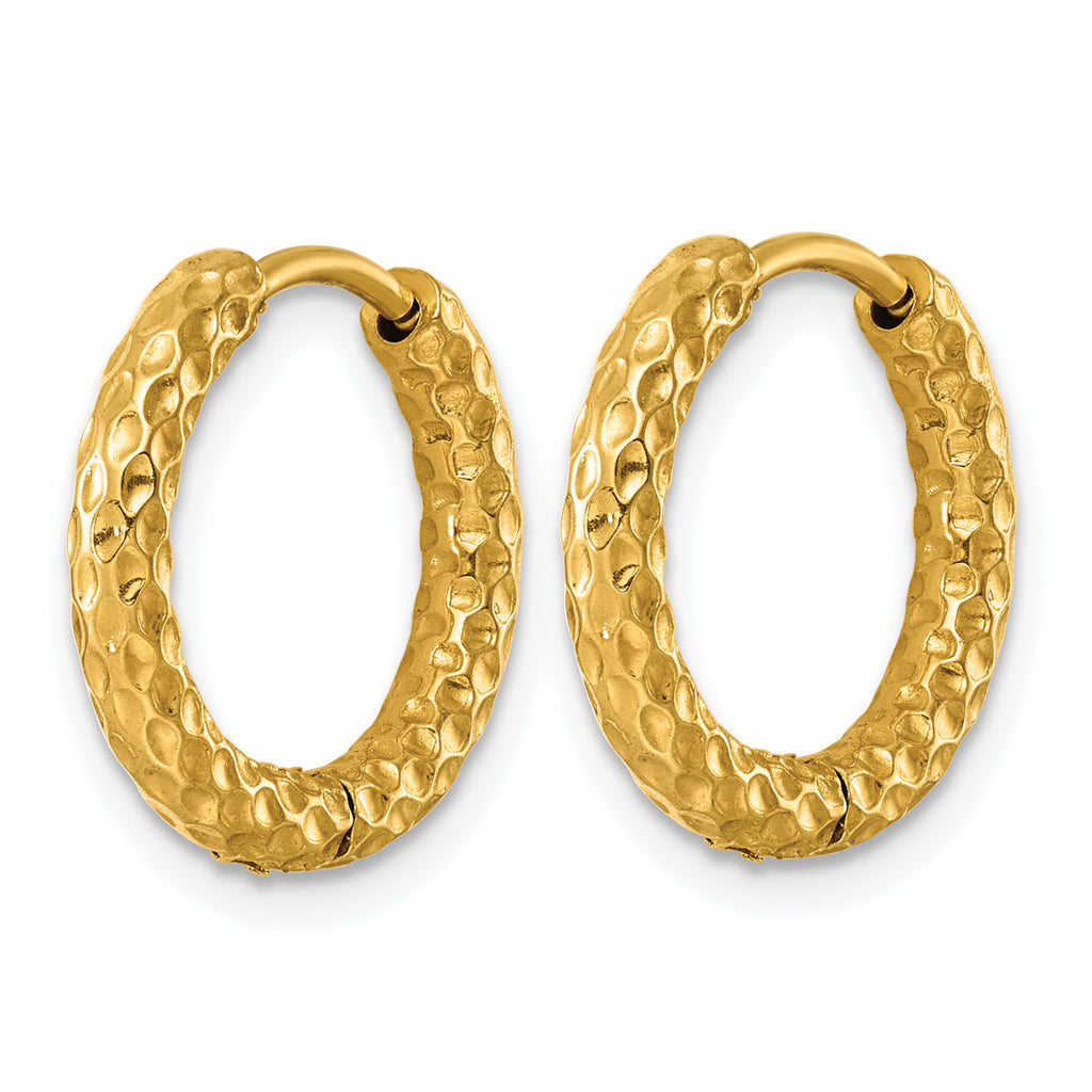 Stainless Steel Gold-Tone Textured Hinged Huggie Hoop Earrings for Women