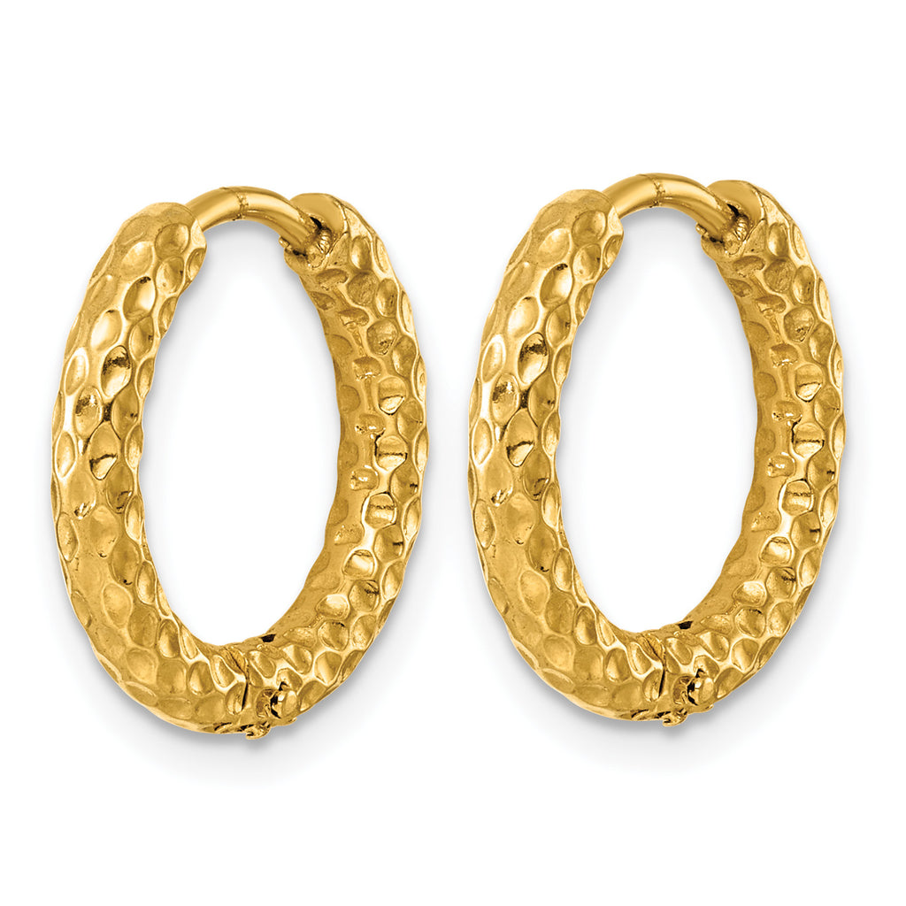 Stainless Steel Gold-Tone Textured Hinged Huggie Hoop Earrings for Women