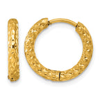 Stainless Steel Gold-Tone Textured Hinged Huggie Hoop Earrings for Women