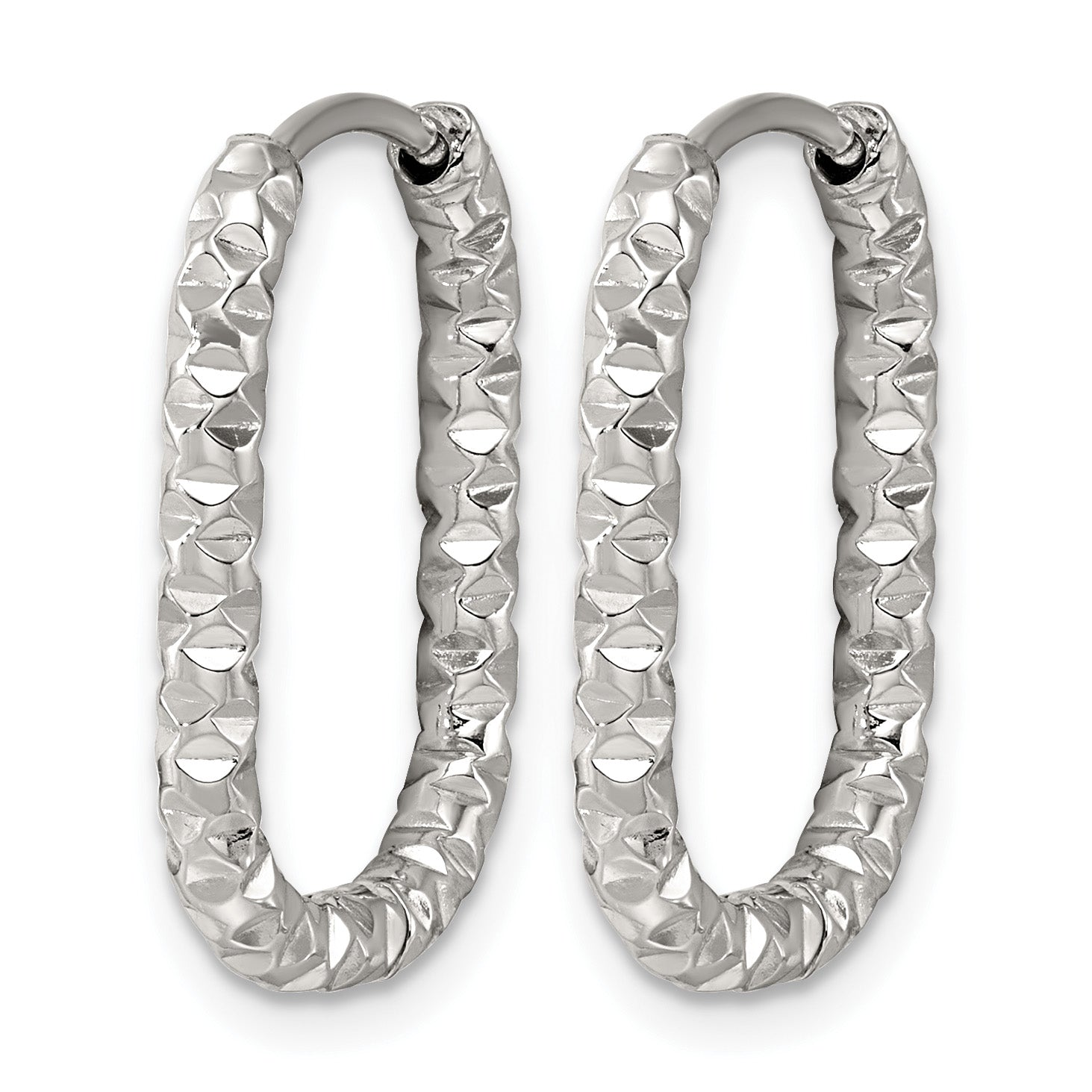 Polished Textured Stainless Steel Hoop Earrings 16.05mm Secondary image