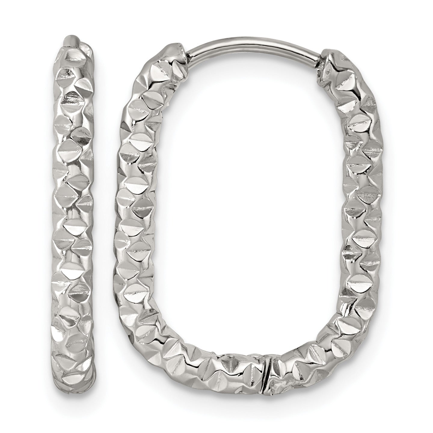 Polished Textured Stainless Steel Hoop Earrings 16.05mm Main image