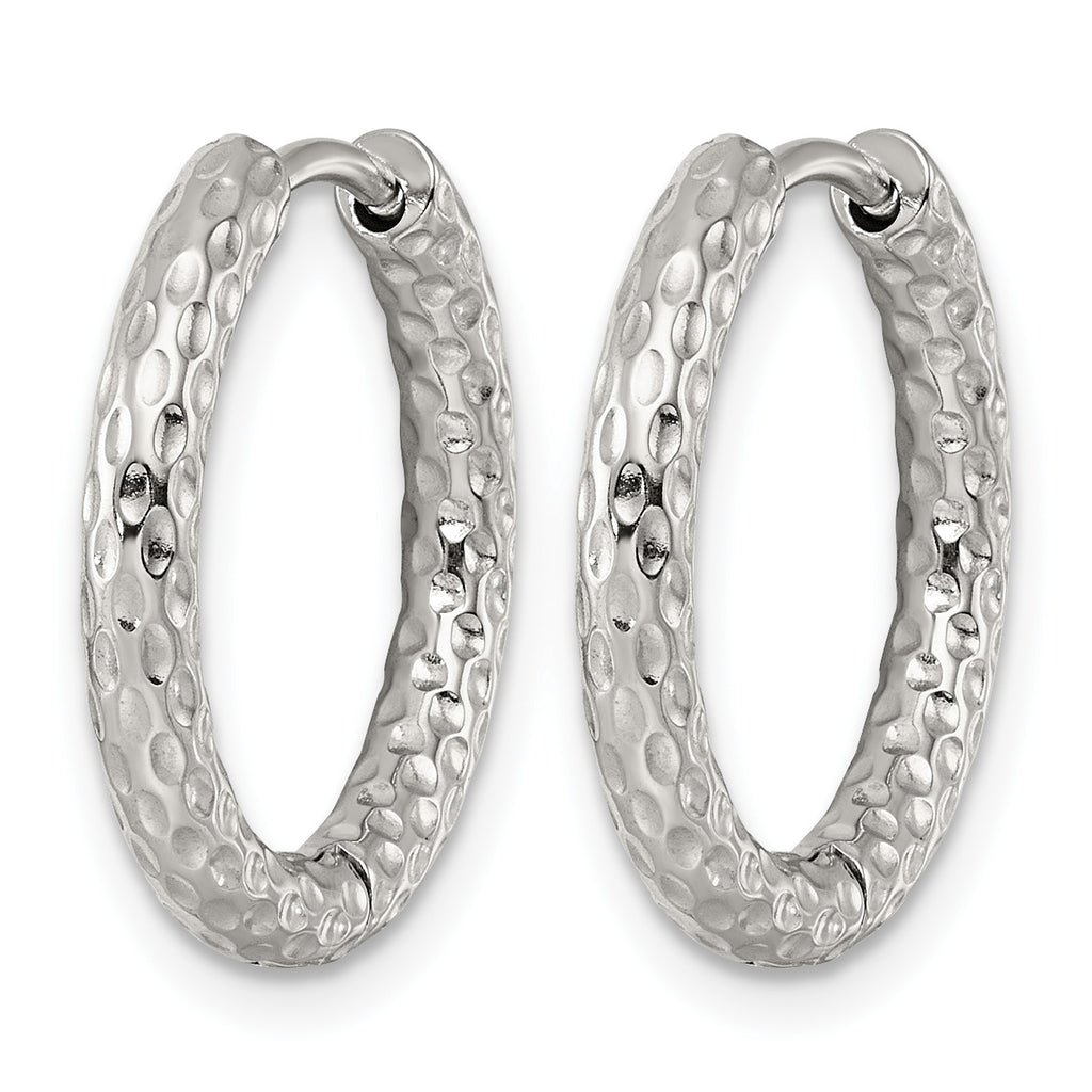 Stainless Steel Round Textured Hinged Huggie Hoop Earrings for Women