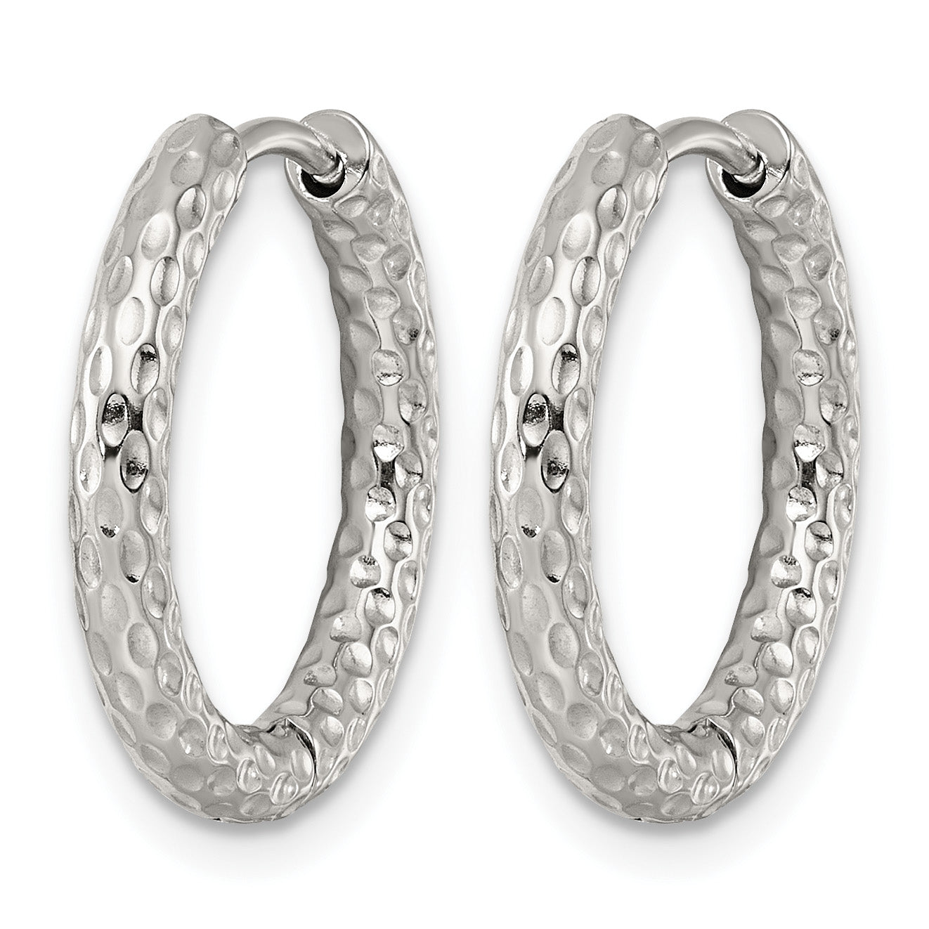 Stainless Steel Round Textured Hinged Huggie Hoop Earrings for Women