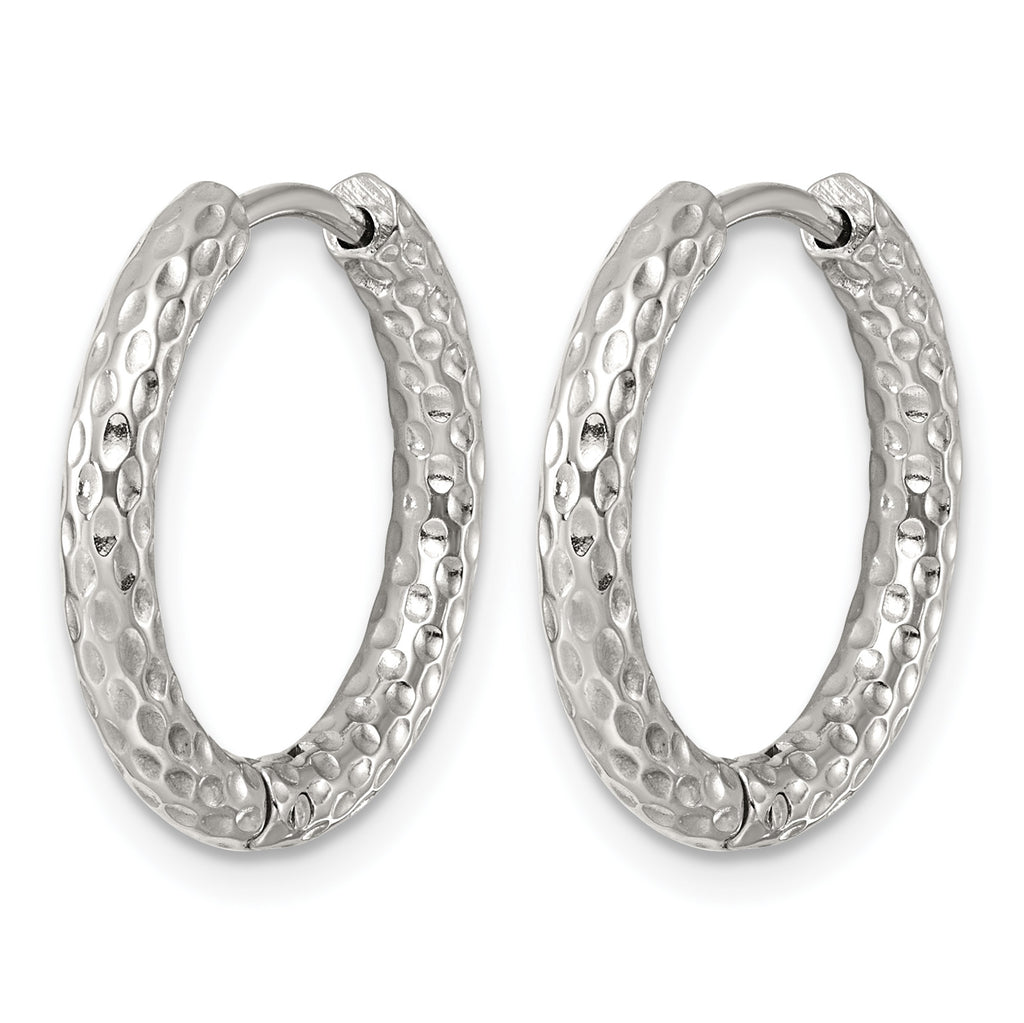 Stainless Steel Round Textured Hinged Huggie Hoop Earrings for Women