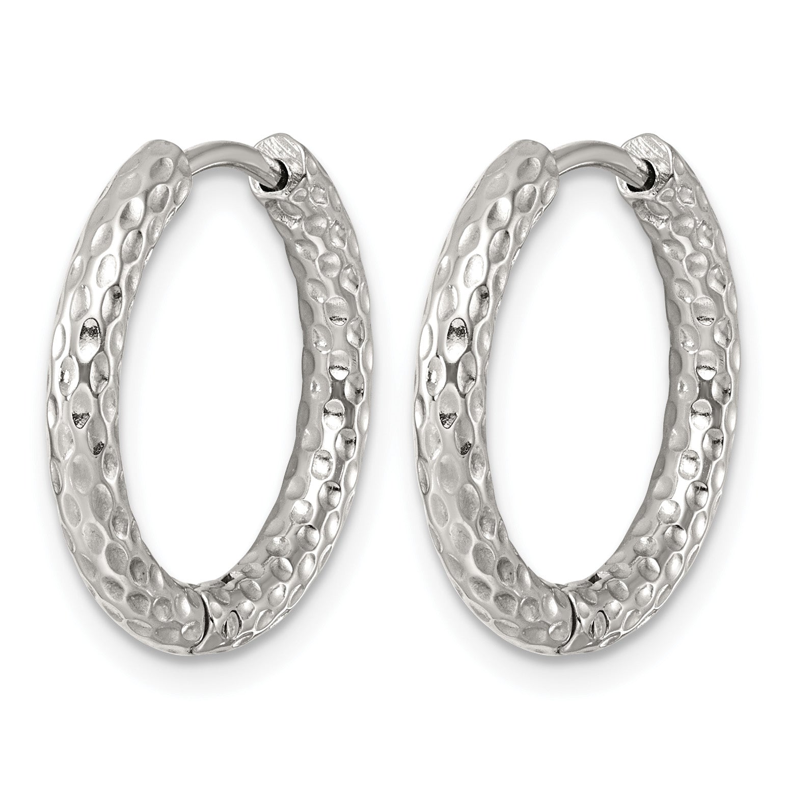 Stainless Steel Round Textured Hinged Huggie Hoop Earrings for Women