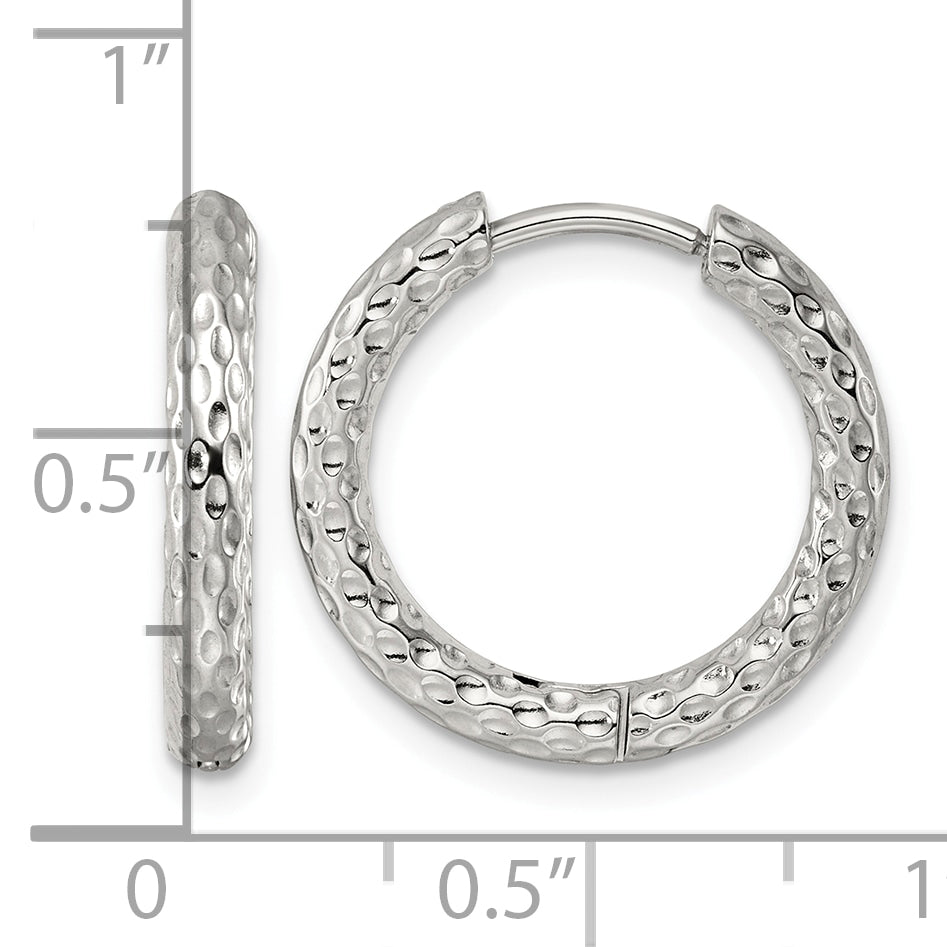 Stainless Steel Round Textured Hinged Huggie Hoop Earrings for Women