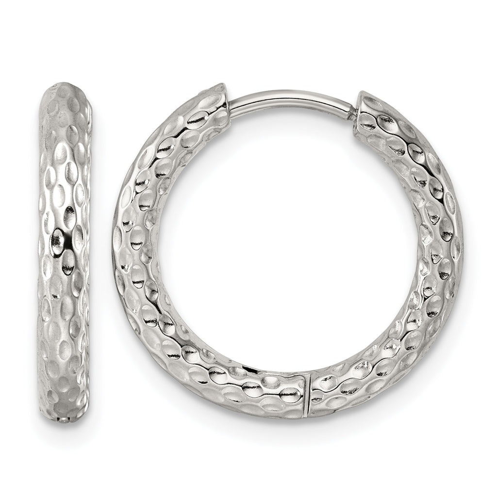 Stainless Steel Round Textured Hinged Huggie Hoop Earrings for Women