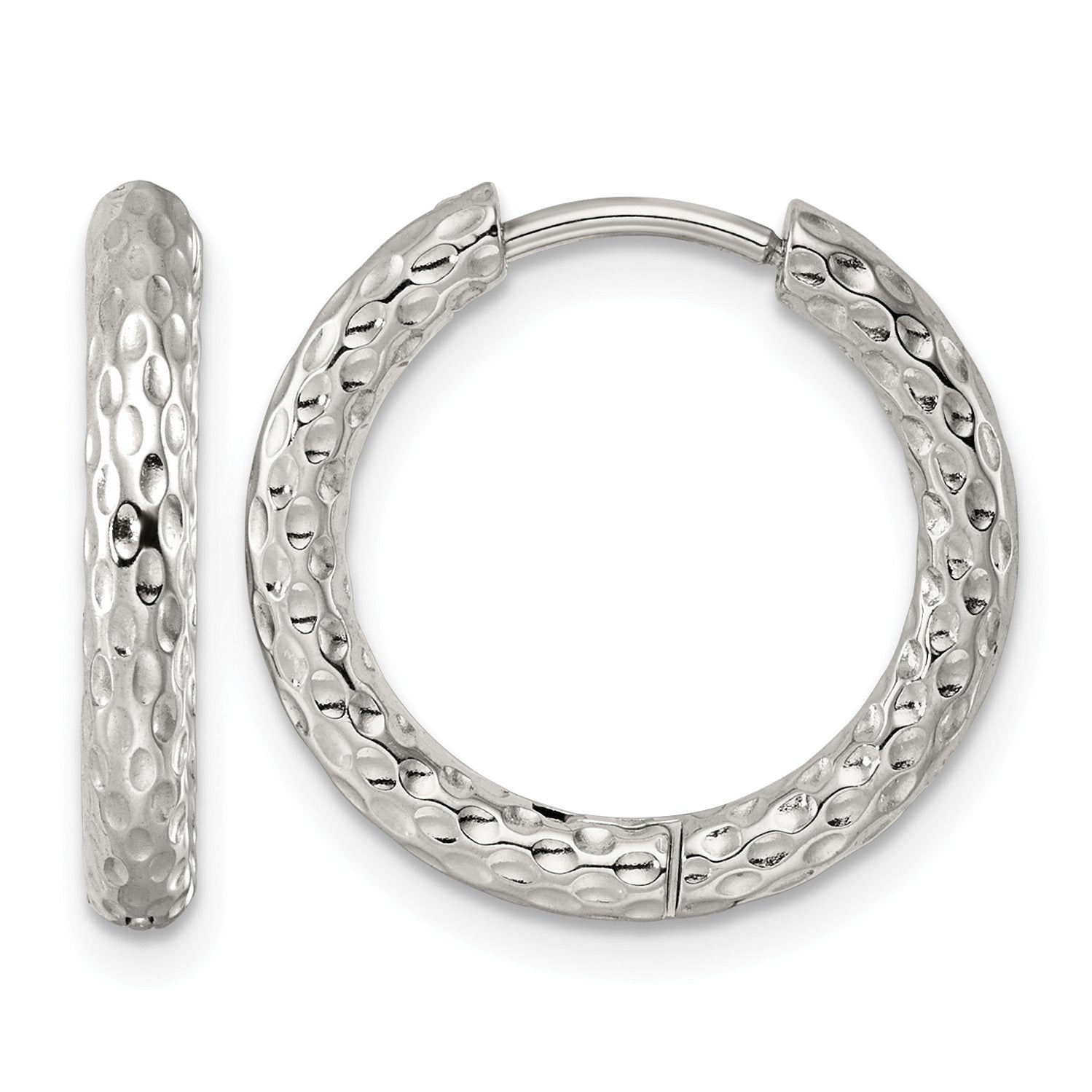 Stainless Steel Round Textured Hinged Huggie Hoop Earrings for Women